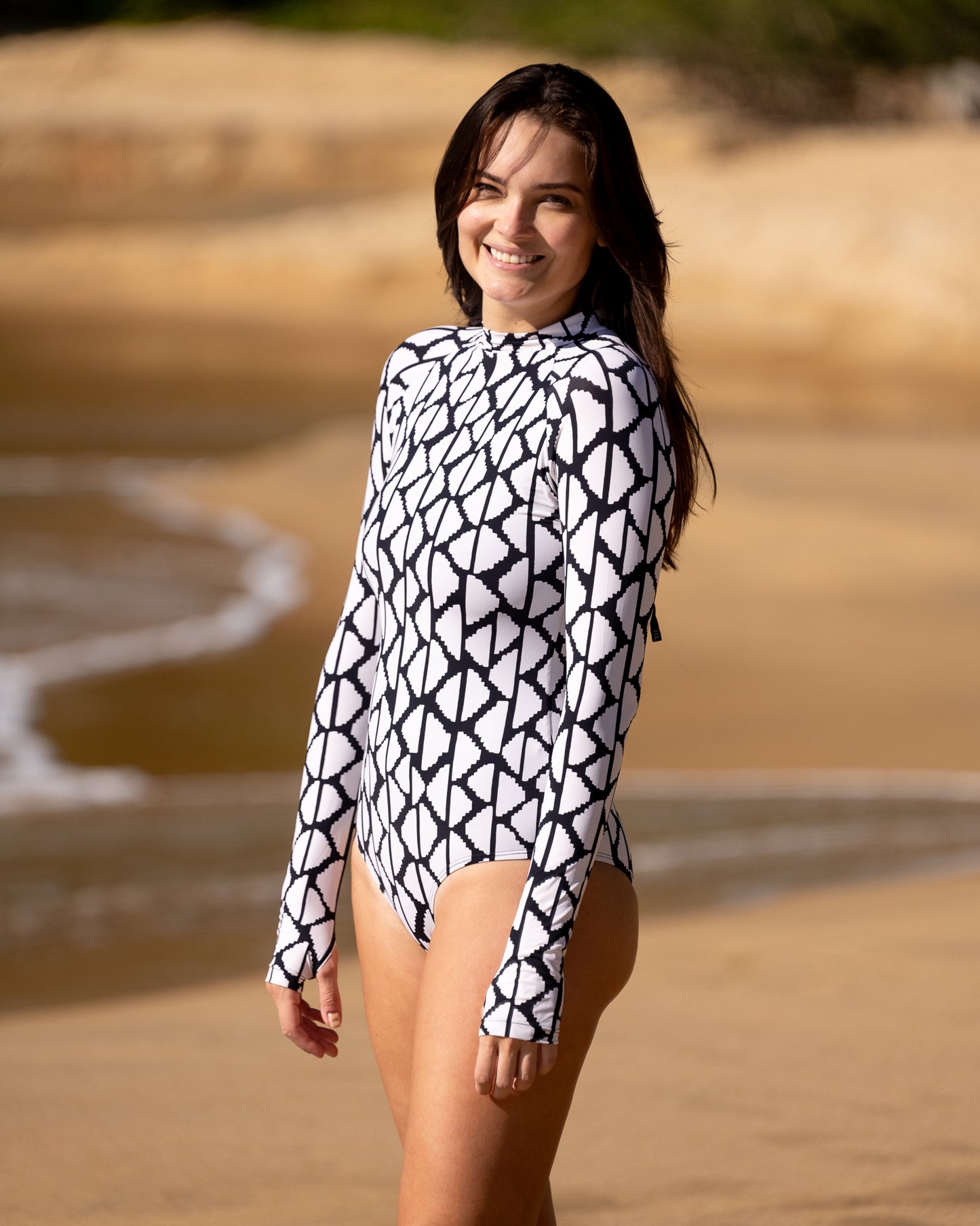 Ana Geometric Long Sleeve Swimsuit